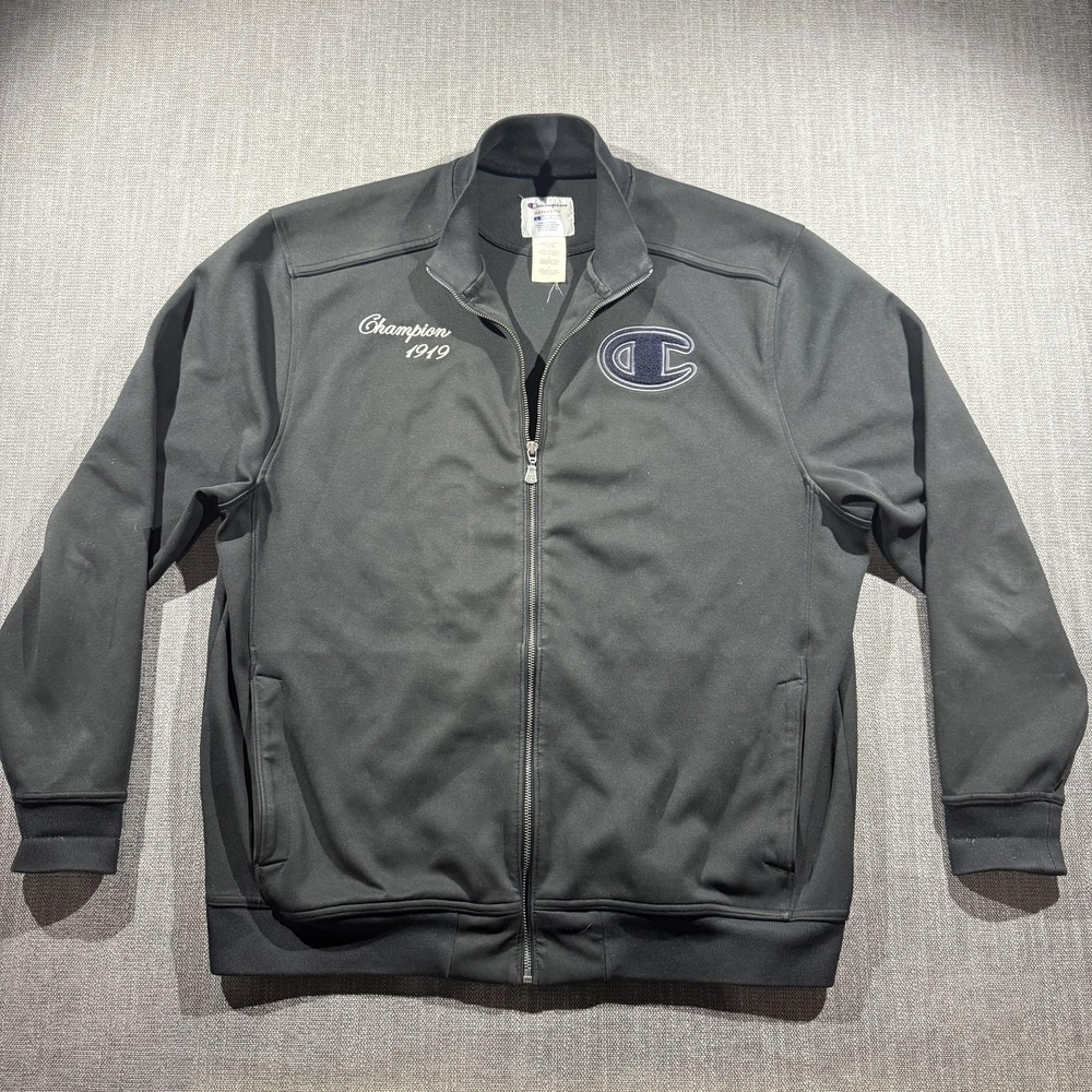 Champion Jacket Mens Large Black Full Zip Track 1919 Big C Logo Athletic - Picture 1 of 7